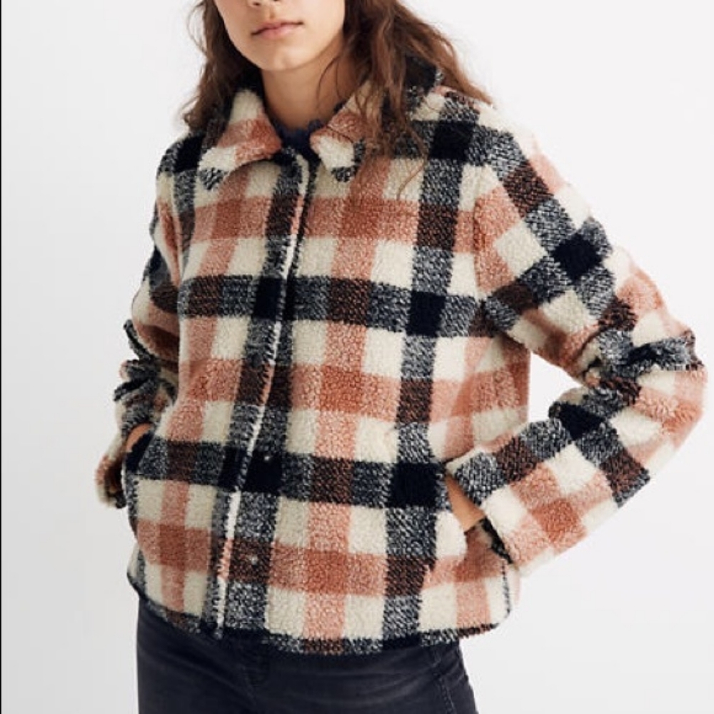 Madewell Sherpa Hazelwood Plaid Jacket